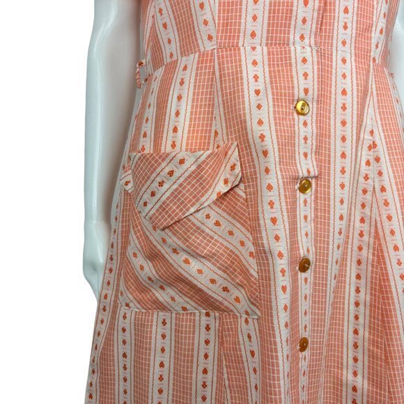Vintage 1950s Dress Women's Large Novelty Playing Card Suit Print Orange - Picture 5 of 13